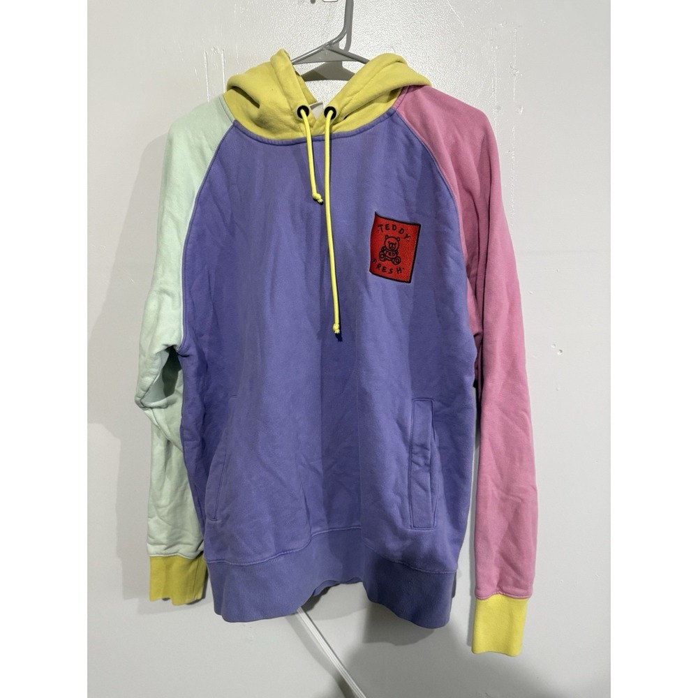 Teddy Fresh Hoodie Men's Large Pastel Colorblock Pullover Heavyweight Sweatshirt
